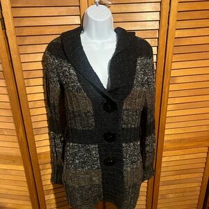 BCBGMaxazria Cozy Black and Brown Knit Cardigan